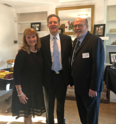 (From left to right) Peggy Nienaber, Vice-President of Faith & Liberty, US Ambassador-at-Large for Religious Freedom, Sam Brownback, and Rev. Greg Cox, Lead Missionary